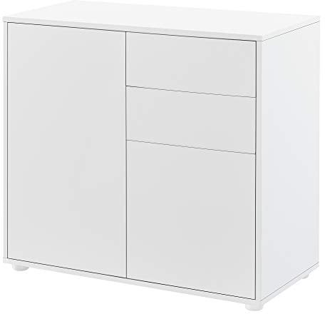 [en.casa] Sideboard Paarl Kommode mit 2-2 Schubladen und Schranktüren Beistellschrank 74x79x36 cm Weiß Matt
