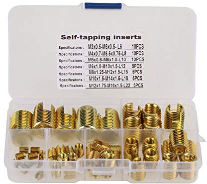 Insert fileté auto-taraudeur, 50 pièces M3-M12 inserts filetés en acier au carbone ensemble combiné outil de filetage de réparation