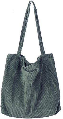 Etercycle Umhängetasche Damen Grosse Kapazität Cord Schultertasche Retro Handtasche für Alltag, Büro, Schulausflug und Einkauf - Dunkelgrün