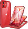 Miracase Glass Case Compatible with iPhone 12/12 Pro, Full Body 9H Tempered Glass Screen Protector (Red)