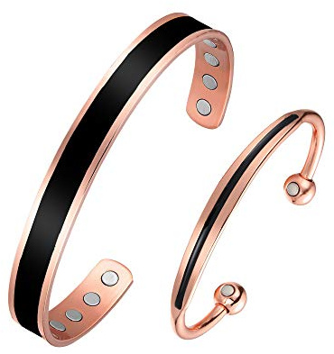 BioMag 2Pcs Copper Bracelets for Women Men, 99.9% Pure Copper Magnetic Bracelet Cuff Bangle with 8Pcs Magnets, Adjustable Jewelry Gifts
