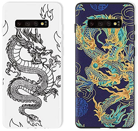 Yoedge 2 pièces Coque pour Samsung Galaxy A22 5G 6,6 Blanc et Noir Silicone Motif Dessin Ultra Fine Antichoc Étui Housse de Protection Gel TPU Souple Bumper Case Cover pour Samsung A22 5G, Dragon