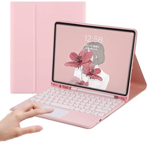 PboyiqiS iPad Keyboard Case for 2018 (6th Gen) - 2017 (5th Pro 9.7 Air 2&1-Touchpad Detachable with Pencil Holder -Slim Leather Folio Smart Cover (iPad inch, Pink)