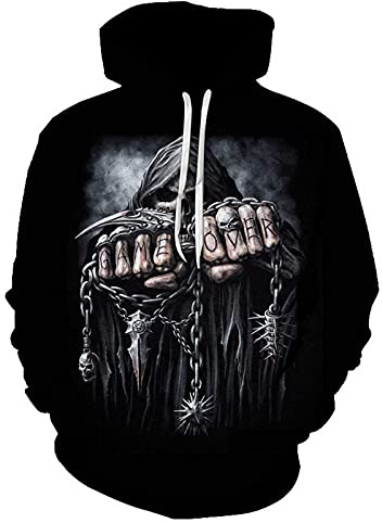 oneforus Herren Langarm Sweatshirt Gothic Totenkopf Print Hoodies Retro Pullover Hoodies mit Tasche
