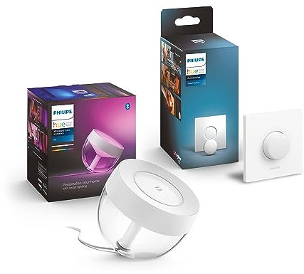 Philips Hue White & Col. Amb. LED-Tischleuchte Iris, weiß, dimmbar, 16 Mio. Farben, Deep Dimming-Funktion Smart Button, komfortables Dimmen ohne Installation