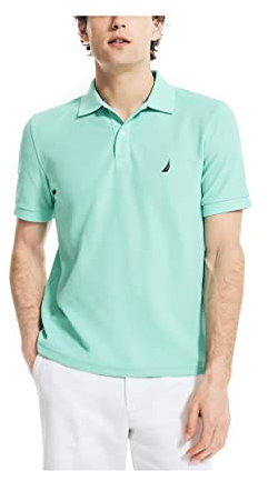 Nautica Polo de cubierta de rendimiento de ajuste clásico de fabricación sostenible para hombre, Aqua (Poolside Aqua), XS