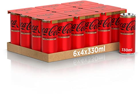 Coca-Cola Zero Zuccheri Zero Caffeina – 24 Lattine da 330 ml, Tutto il Gusto Coca-Cola Senza Calorie e Senza Caffeina, Lattina 100% riciclabile, Bevanda Analcolica con Edulcoranti