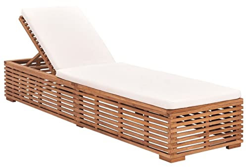 Mogou Sonnenliege mit Creme Kissen, Gartenliege, Liegestuhl, Sonnenstuhl, Sonneninsel Outdoor, Liegen, Gartenmöbel, Bäderliege, Relaxliege, Teak Massivholz