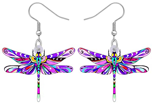 BAMAY Acrylic Dragonfly Earrings Insects Dangle Summer Jewelry Dragonfly Gifts for Women Girls Charms (Violet)