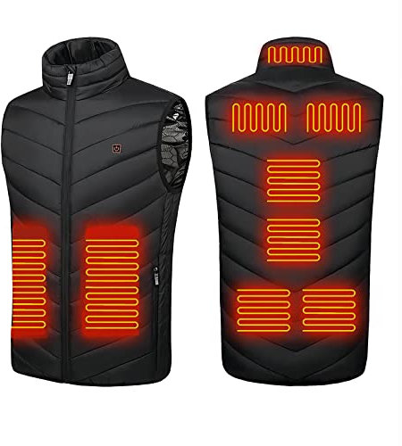 Monave Heated Gilet Men Heated Jacket with 9 Carbon Fiber Heating Pads,3 Temperature Levels,Heated vest for Motorcycle Fishing Skiing Outdoor Activities Black