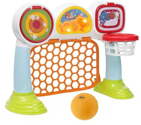 Chicco Multisport League, elektronisches und interaktives Spiel, Korb, Anzeigetafel mit Lichtern und Geräuschen, 3 Spielmodi, inkl. weichem Kunststoffball, Spielzeug für Kinder von 2-5 Jahren