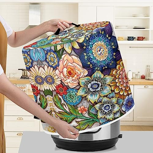 Xoenoiee Boho Floral Blossoms Pattern Pressure Cooker Cover for 8 qt Instant Pot, Kitchen Appliance Dust Cover with Pockets for Rice Cooker Air Fryer Slow Cooker, XOE-CZ45