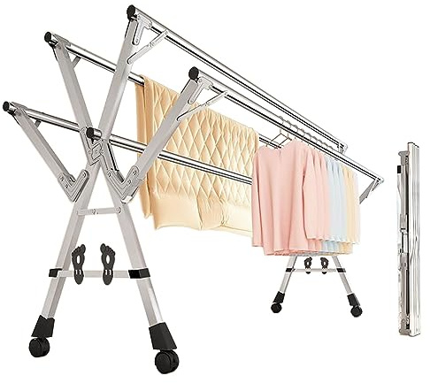 Etendoir a Linge Interieur Pliant, Etendage Linge Exterieur Retractable, Sechoir a Linge Pliable, Etendoir a Linge Extensible, Séchoir Sur Roulettes, Clothes Rack 5 Canne Grand Espace ( 200cm)