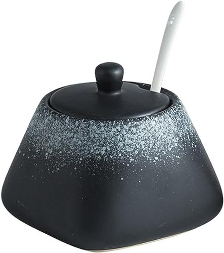 Zuccheriera in Ceramica, Zuccheriera in Ceramica Tinta Unita con Coperchio, Zuccheriera in Porcellana da 340 ml con Cucchiaio, Sale Piccolo, Barattolo di Stoccaggio, for Bar, Ristorante-Blu-340ml 12oz