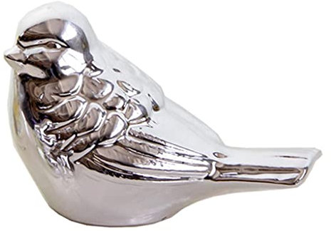 rockible Moderne Vogel Skulptur Dekoration für den Garten - Edle Tierfigur aus Keramik, Silber, Silber, L