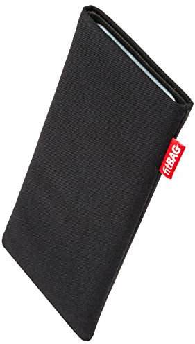 fitBAG Rave Schwarz Handytasche für Motorola Edge 40 Neo Tasche aus Textil-Stoff mit Microfaserinnenfutter | Hülle mit Reinigungsfunktion | Made in Germany