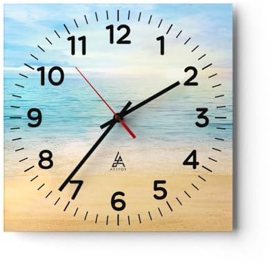 Modern Wanduhr Meer Sicht Strand 30x30cm Quadrat Klein Wand Uhr Glas Analog Zimmeruhren Küche Büro Wohnzimmer Glasuhr Wall Clock Dekoration Design Wanddekoration Küchenuhr C4AC30x30-5195