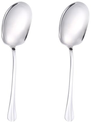 Lot de 2 Cuillères en Acier Inoxydable - Grandes Cuillères Carrées de Buffet, Banquet et Restaurant Avec Long Manche (Argenté)