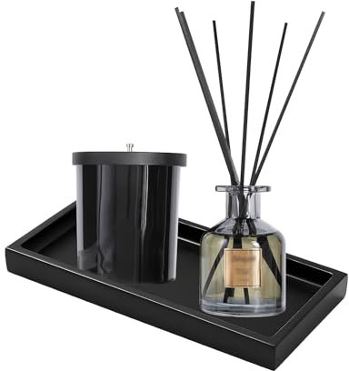 Tissting Bathroom Vanity Tray 8 x 4 Inch Black Rectangle Silicone Kitchen Countertop Jewelry Organizer Dish Comestic Holder for Soap Bottle Key Finger Ring