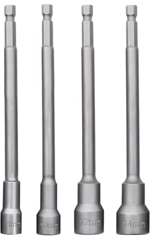 Saipor 4 Stück Sechskant Stecknuss Set Metrisch Muttern-Setter-Bohrer 150mm | Magnetische Lange Schaft Mutter Treiber 6,35mm Sechskantschaft Schnellwechsel Steckschlüssel H8/10/12/14mm