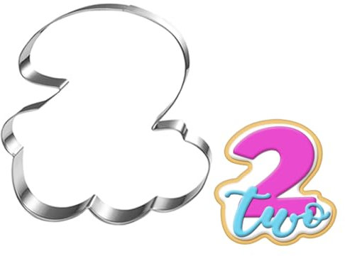 LUBTOSMN Large Number Two Cookie Cutter with Word-4 Inch-Diswasher Safe-#2 Fondant Cookie Cutter Shape