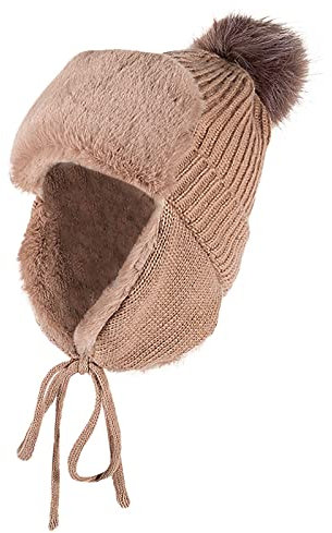 Mütze Herren Warme Wintermütze Fliegermütze Herren Elastisch Mütze mit Fleece Gefütterte Wollmütze Weich Bequem Bommelmütze Damenmütze Herrenmütze mit Bommel Khaki