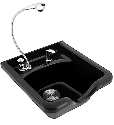 Kaichenyt Lavabo per capelli da parrucchiere, lavandino in ABS portatile in plastica per montaggio a parete, nero facile da pulire