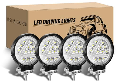RIGIDON LED Arbeitsscheinwerfer, 4Pcs 4 Zoll 36W Runde LED Zusatzscheinwerfer 12V 24V Weißer Bernstein Strahler Offroad Scheinwerfer Rückfahrscheinwerfer für 4x4 Auto traktor LKW Nebelscheinwerfer