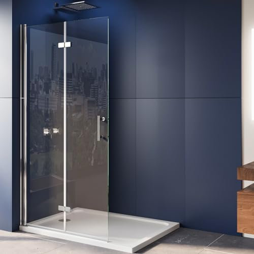 LUXESPIRE 80x195cm Walk in Barrierefreie Duschabtrennung Platzsparende Duschwand 180° Falttür Duschtür für bodengleiche Duschen