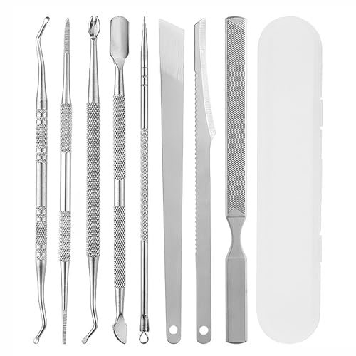 EUZUXU Set di 8 Lime e Sollevatori per Unghie Incarnite, in Acciaio Inossidabile, kit per la Rimozione Delle Unghie dei Piedi Incarnite, Doppia Faccia Attrezzi Set Per Pedicure per Bisturi Pedicure