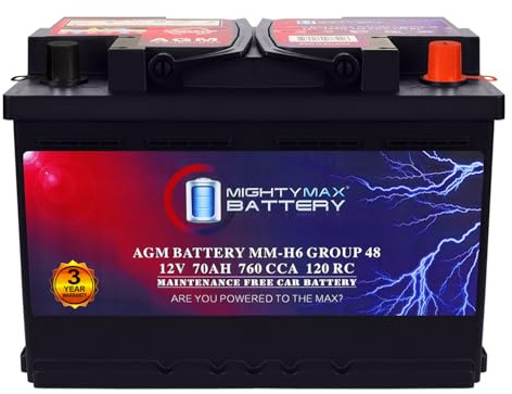 Mighty Max Battery MM-H6 Start and Stop Car BCI Group Size 48 12V 70 AH, 120RC, 760 CCA Rechargeable AGM Car Battery