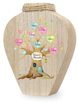 Personalisierte Vase Deko Holzvase Deko Mit Individueller Gravur Wohnaccessoire Für Blumenvase Geschenk zum Muttertag Geburtstag Für Mama Zuhause (7 Namen)