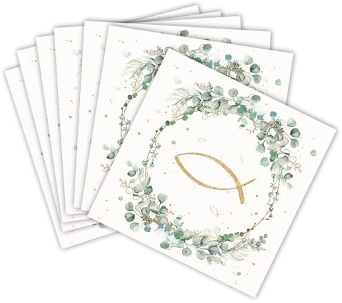 Frundoo 40 Stück Serviette Eukalyptus Fischmuster Serviette Kommunion Deko Eukalyptus Fisch Konfirmation Tischdeko für Taufe Hochzeit Geburtstag 33 x 33cm