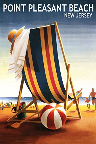 Metall-Blechschild mit Aufschrift Pleasant Beach, New Jersey, Strandkorb und Ball, rustikale Dekoration, Vintage-Schild, Zuhause, Küche, Bar, Café, Club, Höhle, Wanddekoration, Retro-Schild, 20 x 30