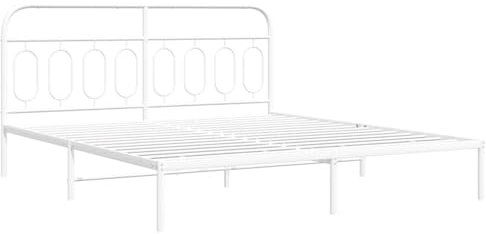 vidaXL Bettgestell, Bett mit Kopfteil, Bettrahmen mit Lattenrost Mittelfüßen, Metallbett Doppelbett für Schlafzimmer, Metall Weiß 160x200cm