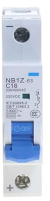 Disjoncteur 1 pôle 16Amp DC220V AC230V/400V 6KA NB1Z-63 DC MCB, 1 pièce