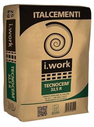 Tecnocem 32,5 R ITALCEMENTI - Cemento per malte, murature e calcestruzzo. Bancale 10 Sacchi da 25 kg