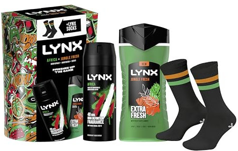LYNX MIXED BODYSPRAY & BODYWASH + AFRICA SOCKS GIFT SET
