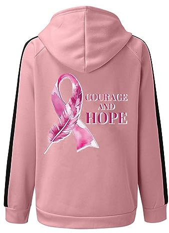 DaPongZhi Sweat à Capuche à Manches Longues Sensibilisation au Cancer du Sein Femme Octobre Rose Imprimé à Cancer du Sein Sweat-Shirt à Capuche pour La Sensibilisation Cancer du Sein