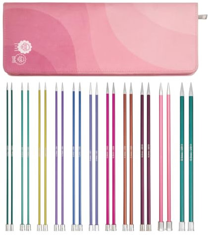 KnitPro Zing Einspitz-Nadelset – 11 x 25 cm Paar einseitige Stricknadeln. Zing Grande-Set, farbcodiert für Anfänger, Profis und Geschenkset