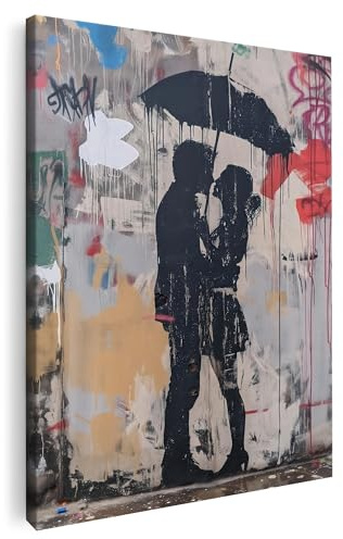 Artmazing | Banksy Schattenbild XXL für Wohnzimmer | buntes Leinwandbild Deko