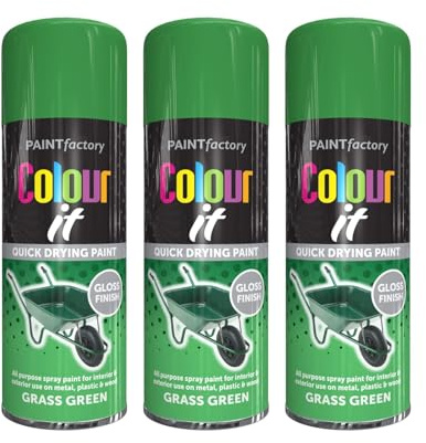 DIOXSTAR Green Grass Gloss Spray Paint, Quick Drying Paint, All Purpose Spray Paint, Suitable for Metal, Plastic & Wood Surfaces, Interior & Exterior Use, 250ml (3 PCS)