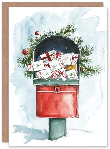 Wee Blue Coo Decorated Letterbox Full Of Gifts Festive Fun Xmas Art Blank For All Christmas Card