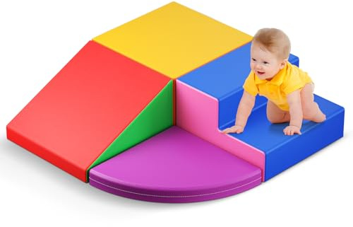 Wisbecost Softbausteine,Schaumstoff bausteine Kinder,Schaumstoff Klettergerüste für Kleinkinder,Indoor Kletter und Krabbelspielset (4 Stück - bunt)