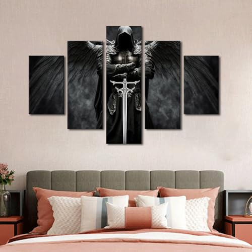 TUMOVO Wohnzimmer-Wanddekoration, Motiv: Dunkler Krieger, Engel, Gemälde, Leinwand, Wandkunst, Fantasie, Wandkunst, Leinwandrahmen, Kunstdrucke für Zuhause, moderne Dekoration, Leinwandkunst, Poster