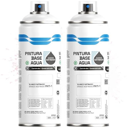 Etrexonline Pintura Spray Ecológica 400ml - Base Agua, Sin Olor - Para Muebles, Metal, Plástico y Madera - Colores Vivos y Permanentes, Cobertura Uniforme - Blanco Satinado, 2 unidades