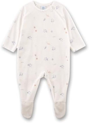 Sanetta Baby-Strampler Off-White Birds aus Nicki | Praktischer und bequemer Strampler aus Nicki für Mädchen.