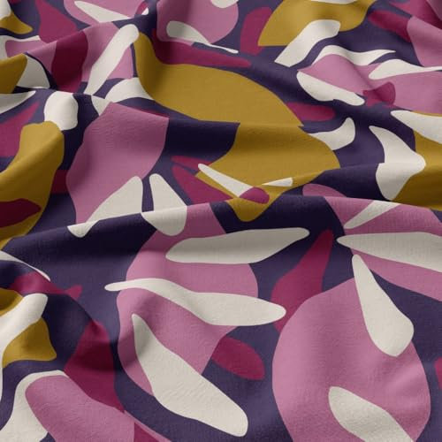 Craftine Tissu Viscose Arty Patoche Rose sur Fond Bleu Marine - par 50 cm