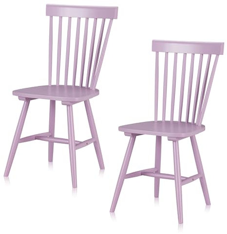 KHG 2er Set Esszimmerstühle Küchenstuhl Flieder lackiert, Massivholz Stuhl aus Gummibaum, Landhausstil, 110 kg belastbar, 4-Fußstuhl