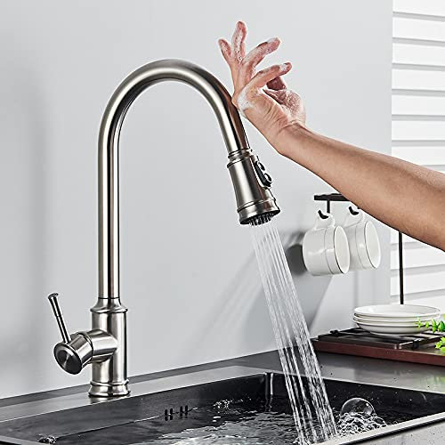 ZCCZJS Smart Touch Küchenarmatur, Schwarze Umfrage -Sensorarmaturen, Gold/Nickel 360 Drehkran 2 Auslass Wassermischhaken, Mattschwarz (gebürstetes Gold)